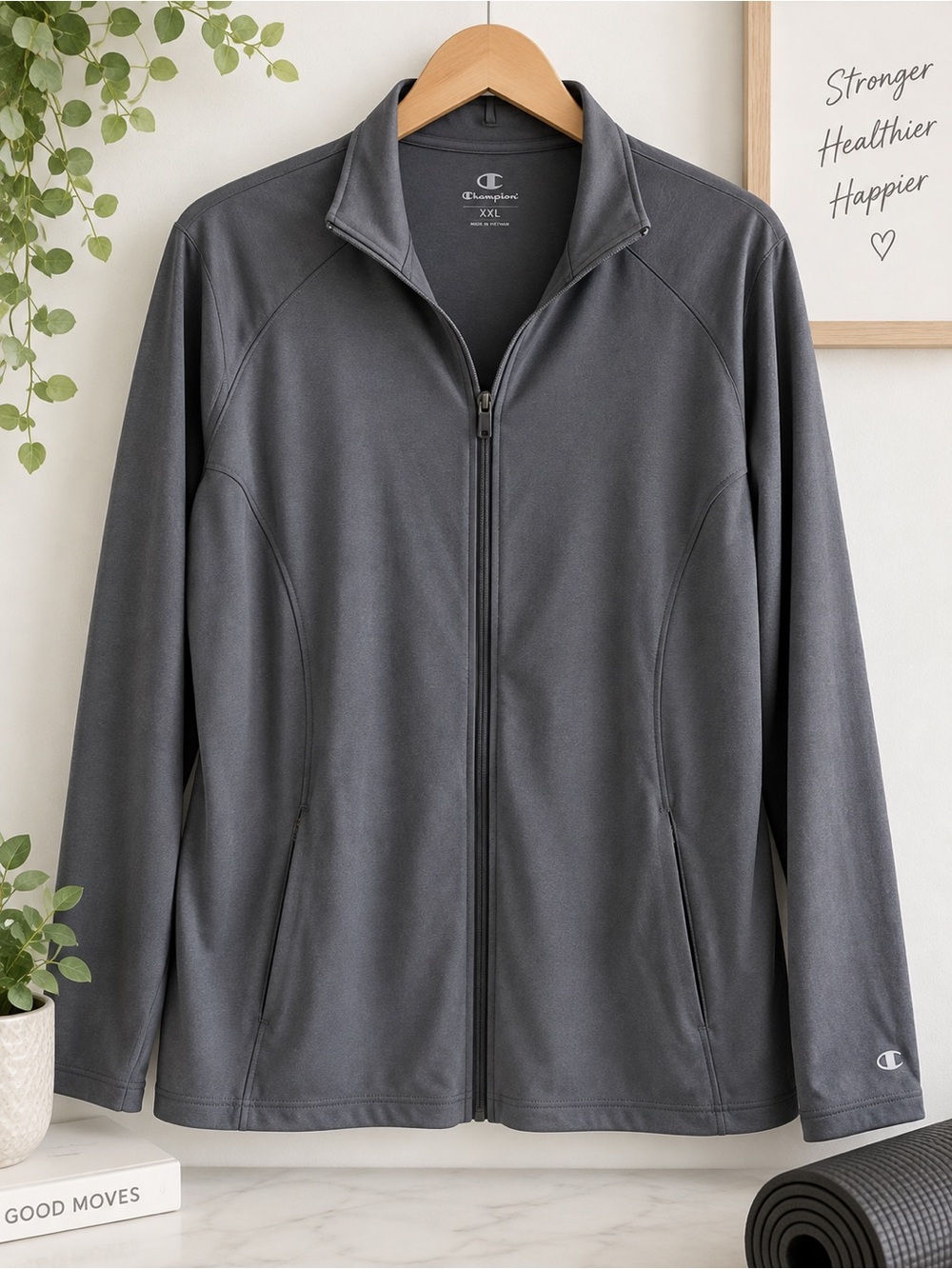 Champion Lightweight Full Zip Athletic Track Jacket Gray XXL